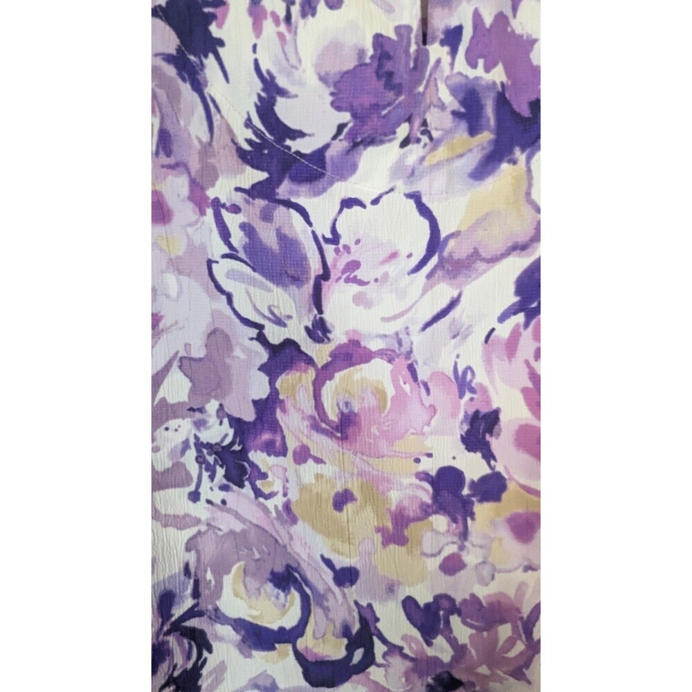 Alfred Dunner Petite Floral Short Sleeve Blouse Purple 10P Laser Cut V-Neck - Picture 4 of 7